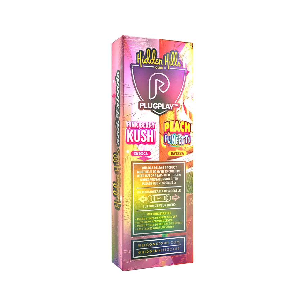 Hidden Hills Peach Funfetti x Pink Berry Kush Doble Sabor Vape THC | Híbrido (Sativa + Índica) 4 caja reverso vape thc hidden hills peach funfetti pink berry kush