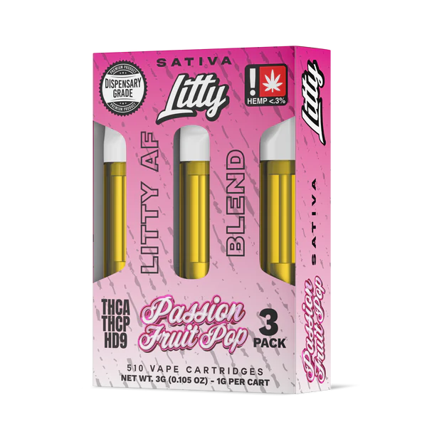 Pack de 3 vapes Litty Passion Fruit Pop con THCA y tecnología de cerámica.