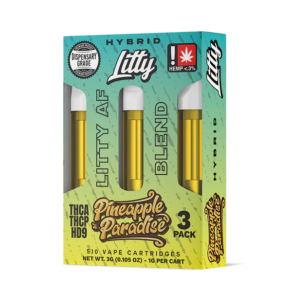 Pack de 3 unidades de wax cart Litty Pineapple Paradise con resistencia cerámica y perfil híbrido.