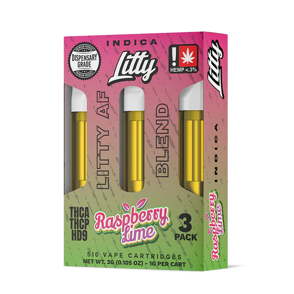 Pack de 3 unidades de wax cart Litty Raspberry Lime cepa Indica con resistencia cerámica.