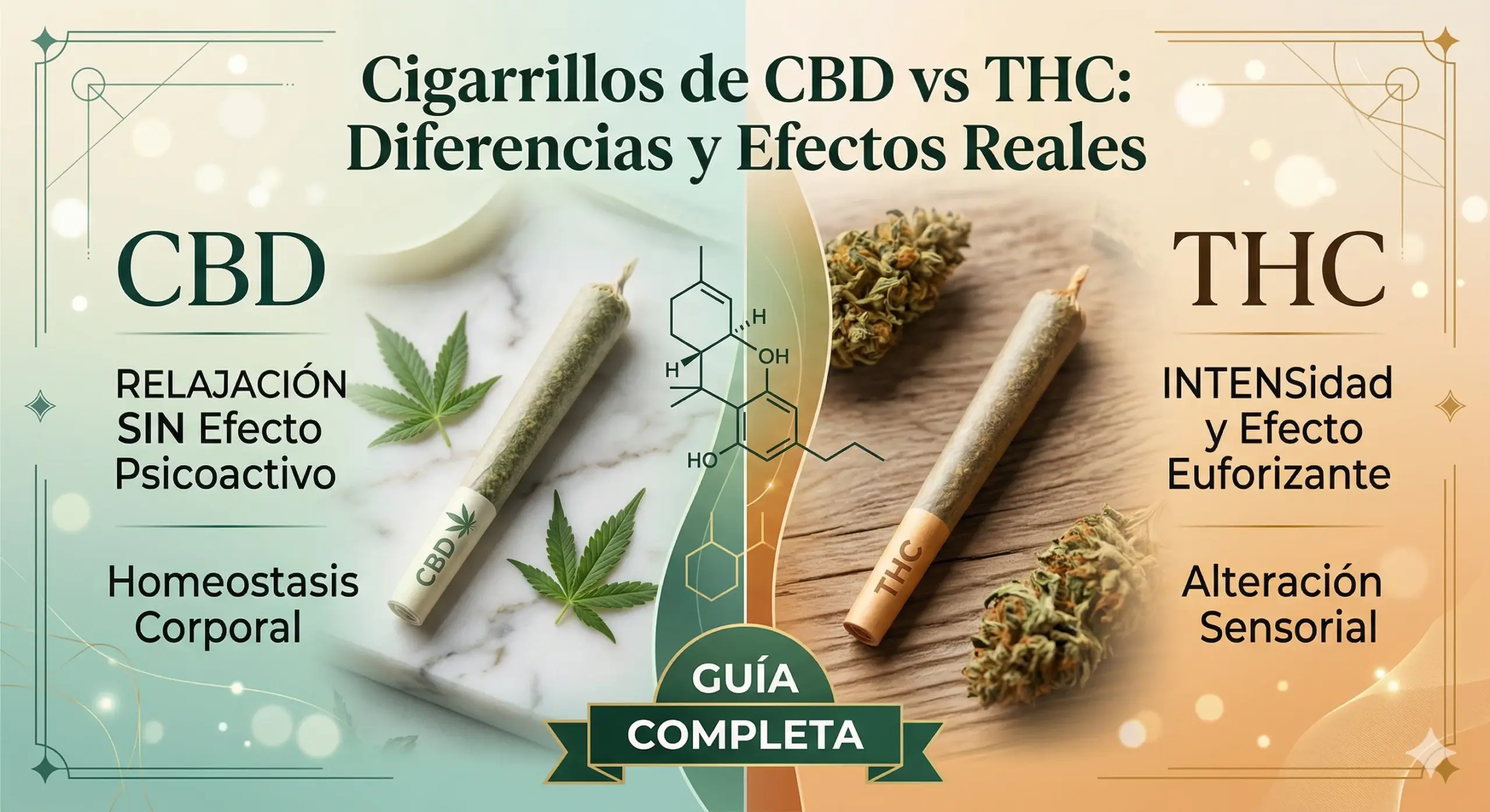 Diferencias visuales entre flores y cigarrillos de cáñamo CBD frente a cannabis THC. Guía completa para comprar productos de CBD legales y sin efectos psicoactivos en Ecuador.