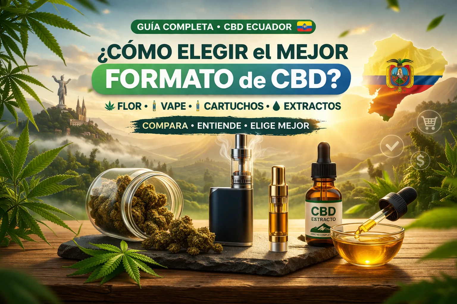 Comparativa de formatos de CBD en Ecuador: vape CBD, cartuchos, extracto y flor según uso y compatibilidad