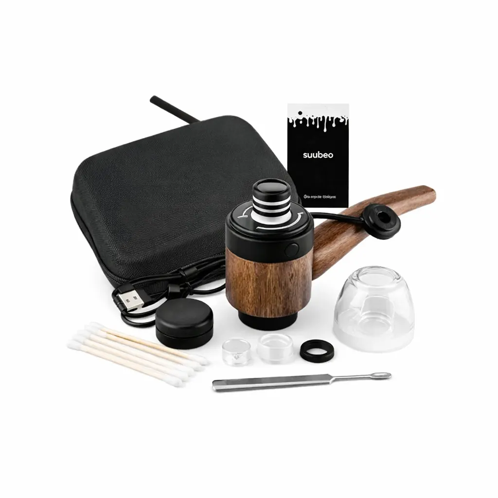 Detalle del wax vape Rukioo Pipa listo para cargar concentrados de cannabis sin usar cartuchos.