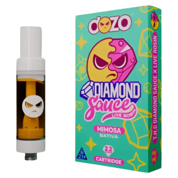 Cartucho Dozo Diamond Sauce sabor Mimosa cepa Sativa de 2.2 gramos en su empaque original.