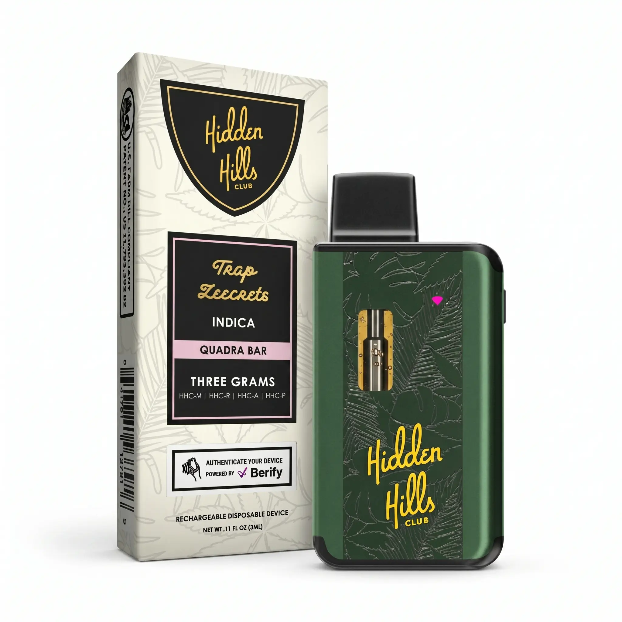 hidden hills club trap zecrets indica vape desechable 3g