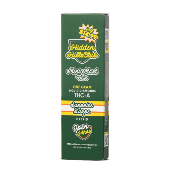 Vaporizador desechable Hidden Hills Mini Mart Bar de 1 gramo, sabor Surprise Zurpe híbrido