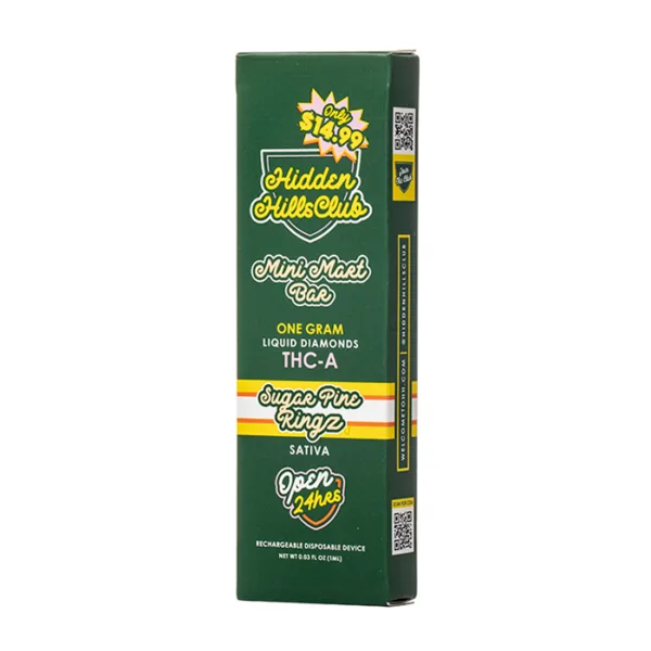 Vaporizador desechable Hidden Hills Mini Mart Bar de 1 gramo, sabor Sugar Pine Ringz sativa