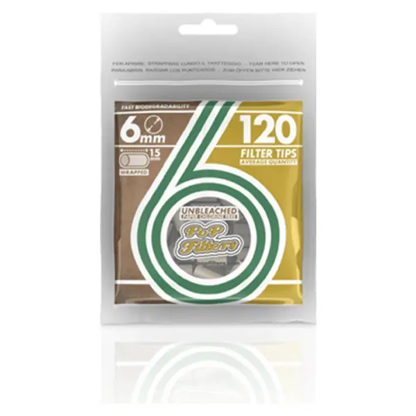 Bolsa de 120 filtros biodegradables Pop Filters Unbleached de 6 mm sin cloro