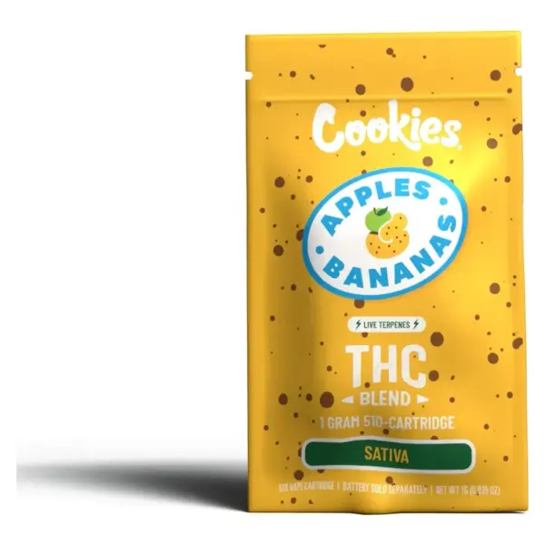 Cartucho Cookies Apples and Bananas 1G sativa en su empaque amarillo THC Blend rosca 510 - Ecuador