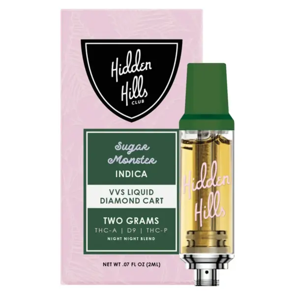 Cartucho de wax indica Hidden Hills Sugar Monster 2G con su caja rosada VVS Liquid Diamond - Ecuador