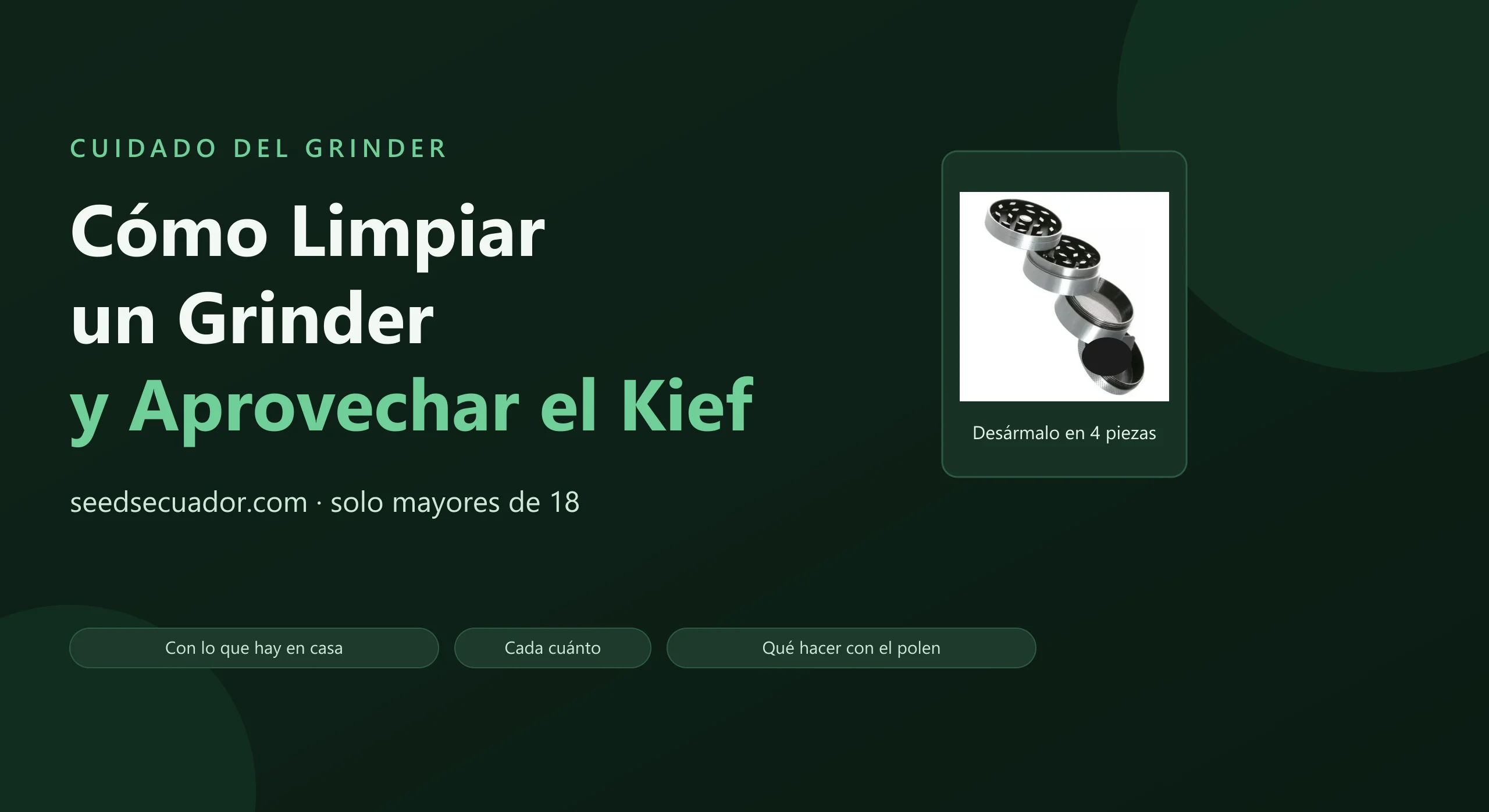 Grinder metálico de 4 partes desarmado para limpiarlo y recoger el kief