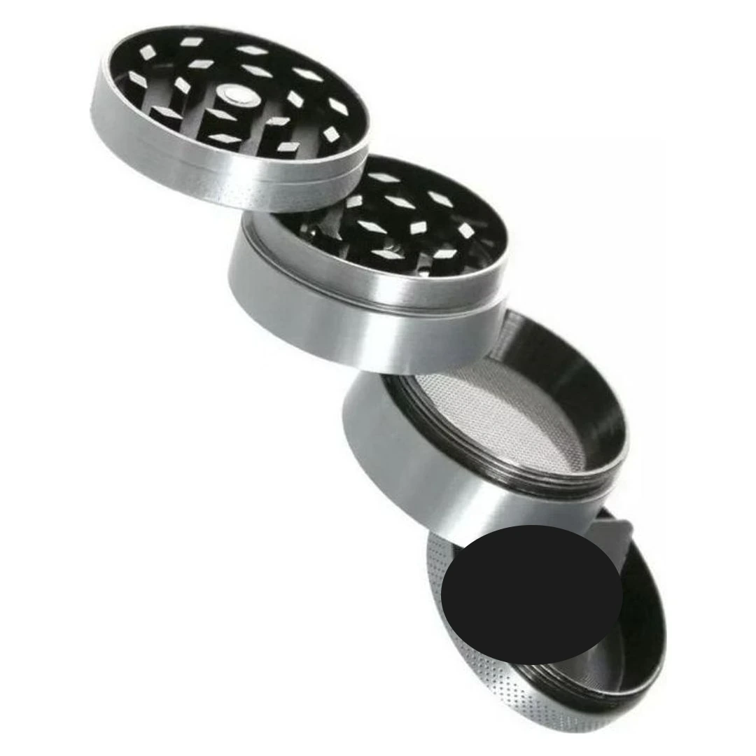 Grinder Metálico de 4 Partes 40 mm | Diseño Hoja o Bull 3 Grinder metálico de 4 partes y 40 mm desarmado, moledor y tamiz de polen
