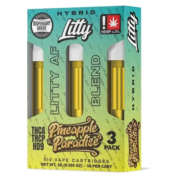 Caja Litty AF Blend 3 Pack Pineapple Paradise híbrido con tres cartuchos de 1G rosca 510 - Ecuador
