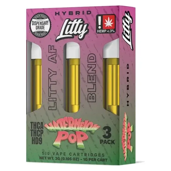 Caja Litty AF Blend 3 Pack Watermelon Pop híbrido con tres cartuchos de 1G rosca 510 - Ecuador