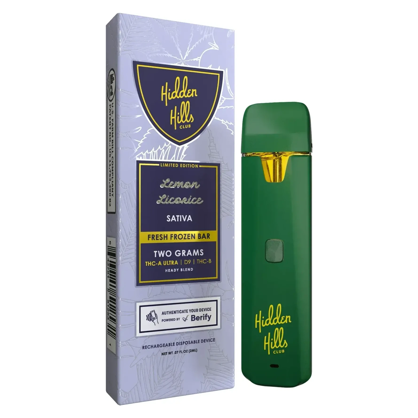 Wax Vape Hidden Hills Lemon Licorice 2G Heady Blend | Sativa 1 Wax vape desechable Hidden Hills Lemon Licorice 2G sativa con su caja Heady Blend Fresh Frozen - Ecuador